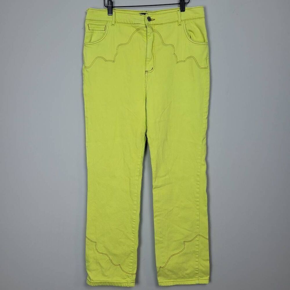 Pastiche Womens Western High Rise Straight Leg Jeans Size 31 Neon Green Retro - Picture 2 of 8